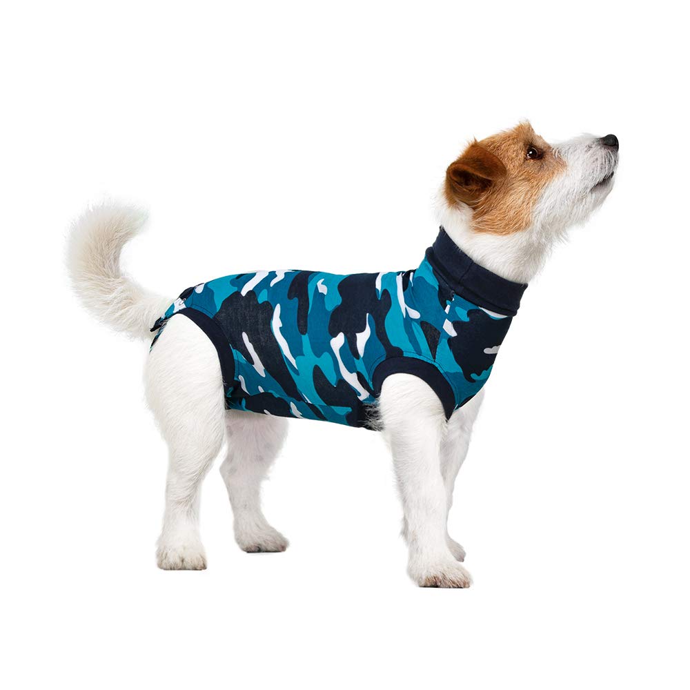 Suitical Recovery Suit For Dogs | Spay And Neutering Dog Surgery Recovery Suit For Male Or Female | Soft Fabric For Skin Conditions | 2Xs | Neck To Tail 13.0”-16.5” | Blue Camouflage