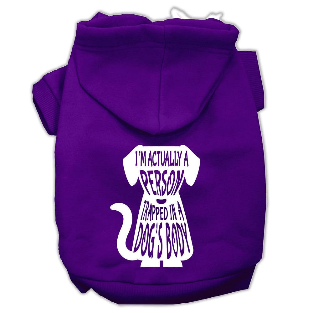 Pet Dog & Cat Hoodie Screen Printed, 'I'M Actually A Person Trapped In A Dog'S Body' Purple Xl (14-20 Lbs.)