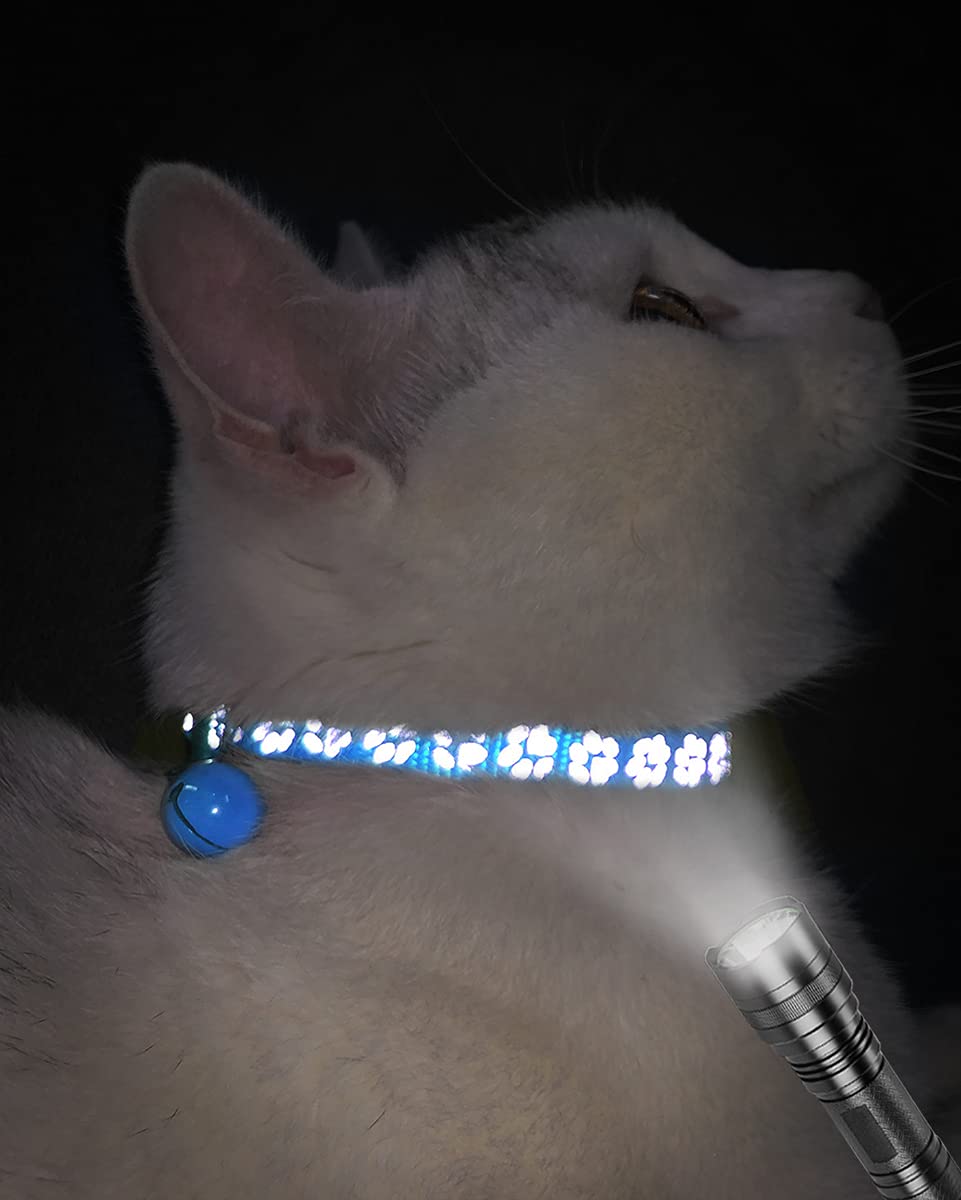 Taglory Reflective Cat Collars Breakaway With Bell, 2-Pack Girl Boy Pet Kitten Collar Adjustable 7.5-12.5 Inch, Sky Blue