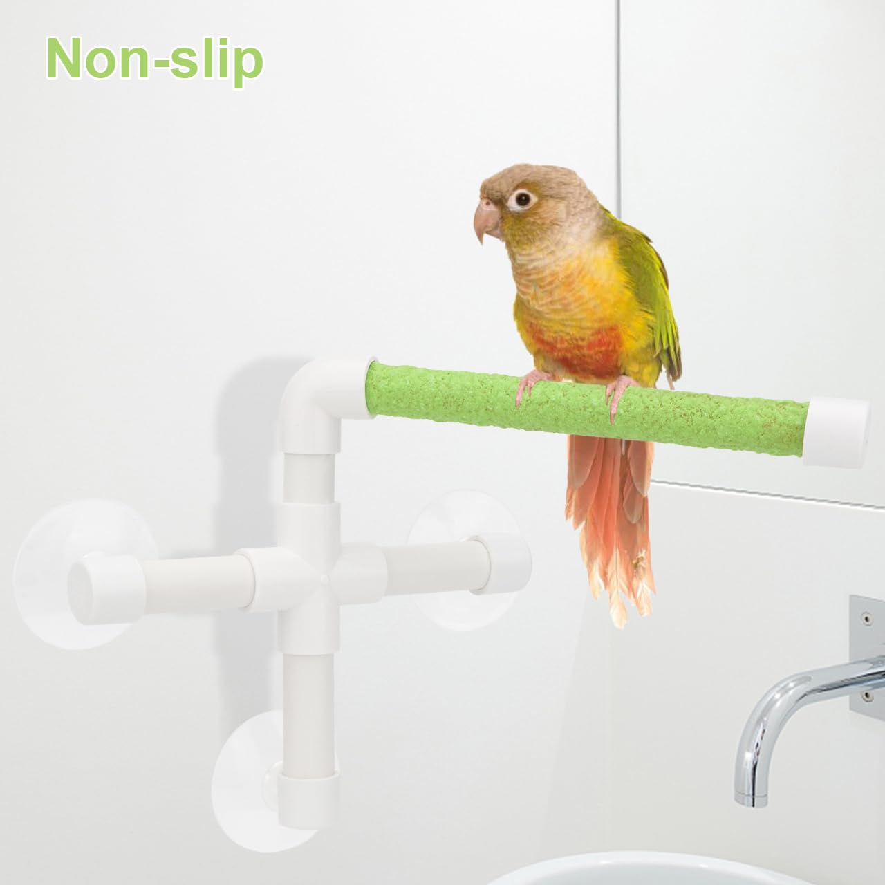 Hypeety Portable Suction Cup Bird Window And Shower Perch Toy For Bird Parrot Macaw Cockatoo African Greys Budgies Parakeet Bath