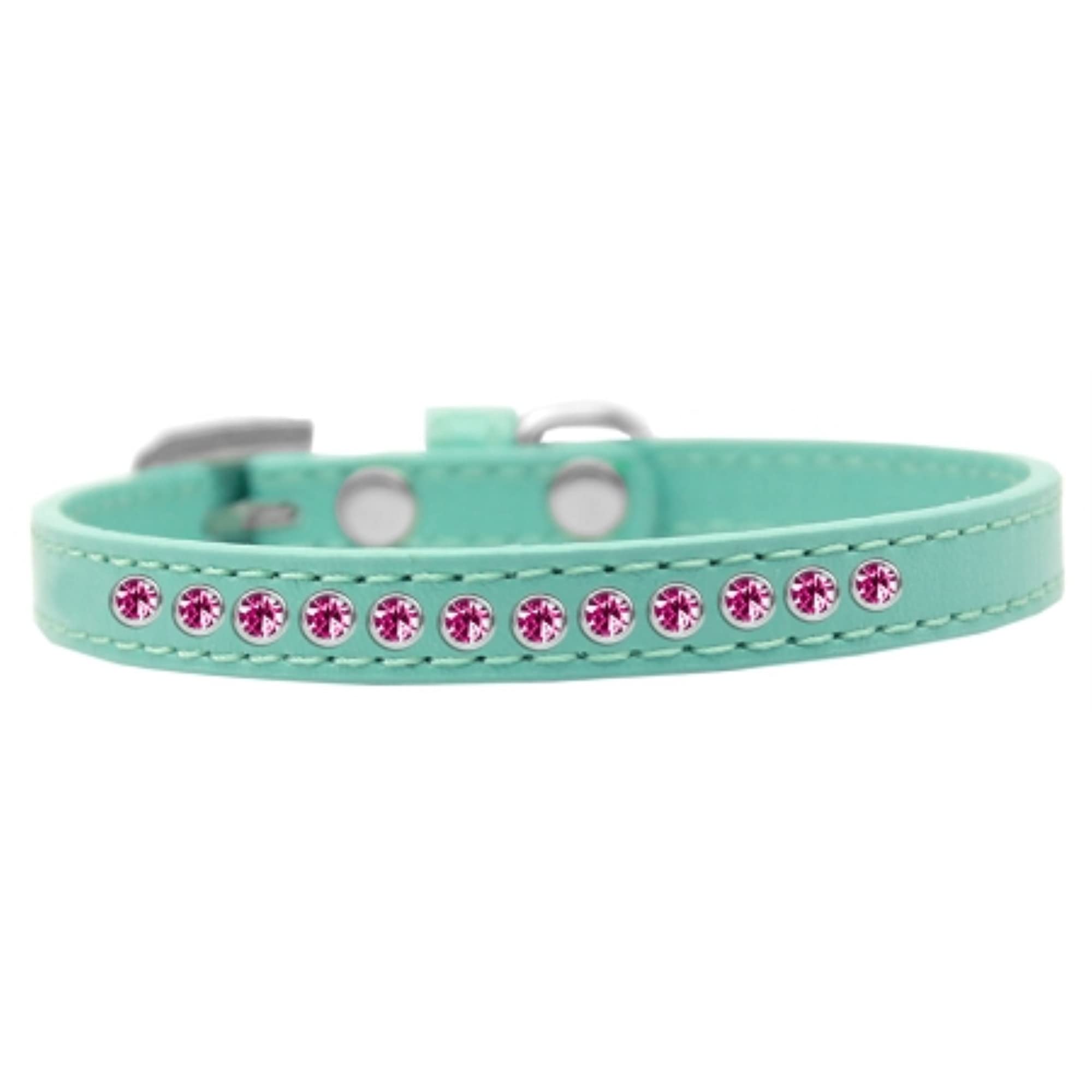 Mirage Pet Products Bright Pink Crystal Aqua Puppy Dog Collar Size 8