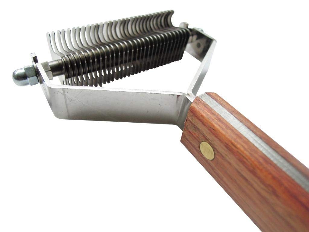 Mars Coat King Double Wide De-Matting Undercoat Grooming Rake Stripper Tool For Dogs And Cats, Stainless Steel With Wooden Handle For Thick Coats, 30-Blade Stripper For Groomers, Pet Owners