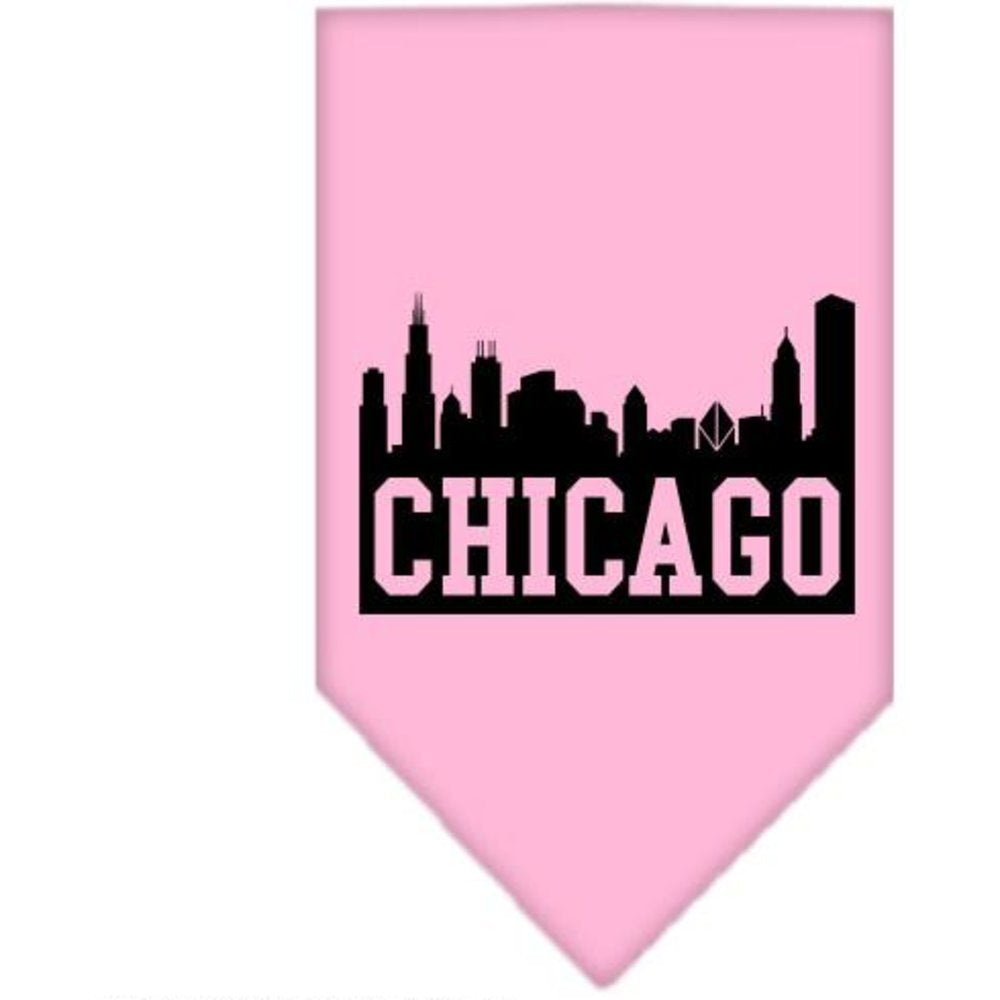 Pet and Dog Bandana Screen Printed, Chicago Skyline Light Pink Large
