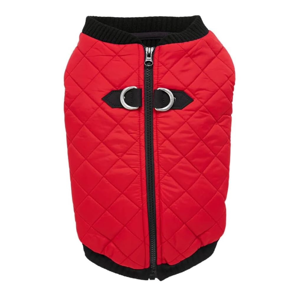 Gooby Fashion Vest Dog Jacket - Red, X-Small - Warm Zip Up Bomber Vest with Dual D Ring Leash - Winter Water Resistant Small Dog