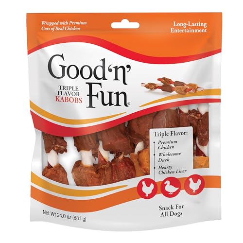 Good n Fun Triple Flavored Rawhide Kabobs for Dogs 36 Count (Pack of 12)