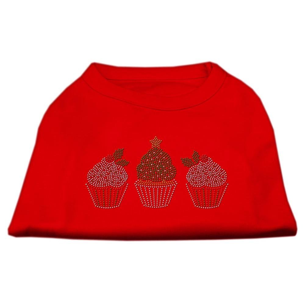 Christmas Pet Dog & Cat Shirt Rhinestone, &quot;Christmas Cupcakes&quot; Red LG (10-14 lbs.)