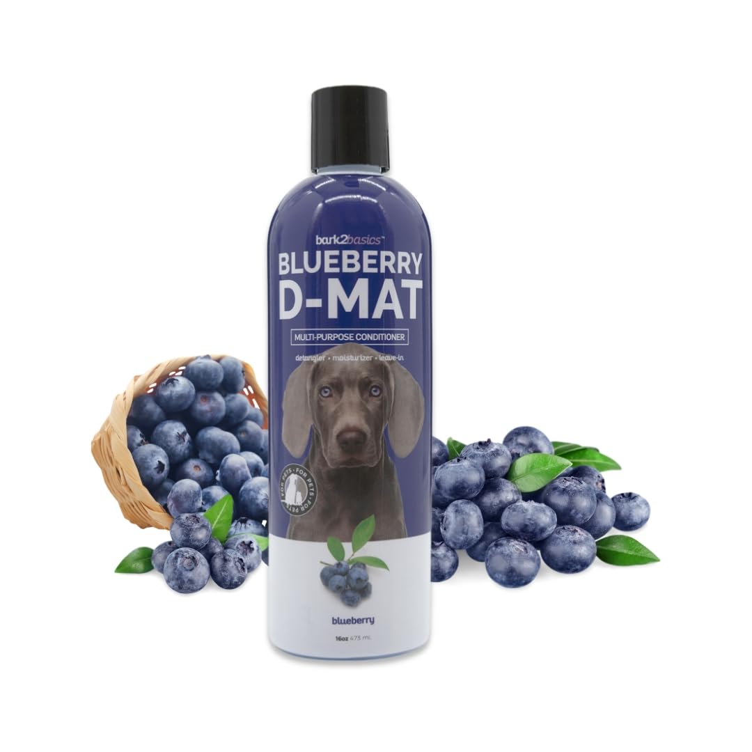 Bark2Basics Blueberry D-Mat Dog Conditioner, 16 oz - Natural Ingredients, Multi-Purpose, Static Eliminating, Loosens Tough Mats 