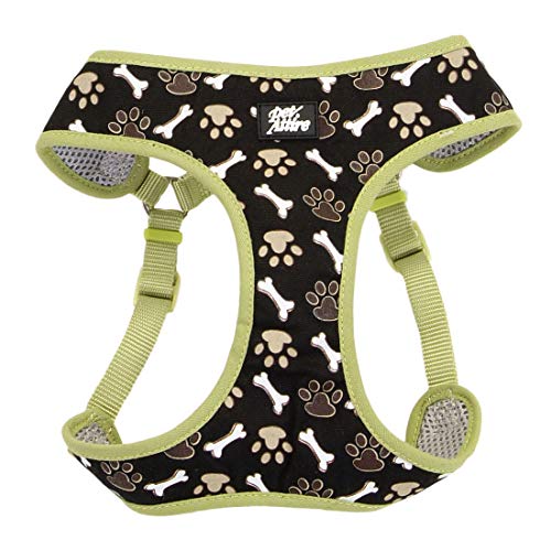 Coastal - Ribbon - Designer Wrap Adjustable Dog Harness, Brown Paws And Bones, 5/8'' X 19''-23''