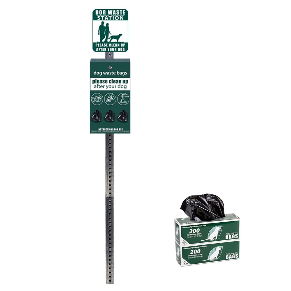 Original Rust-Proof Mini Dog Waste Station With Galvanized Square Steel Post - Free 400 Dog Waste Roll Bags