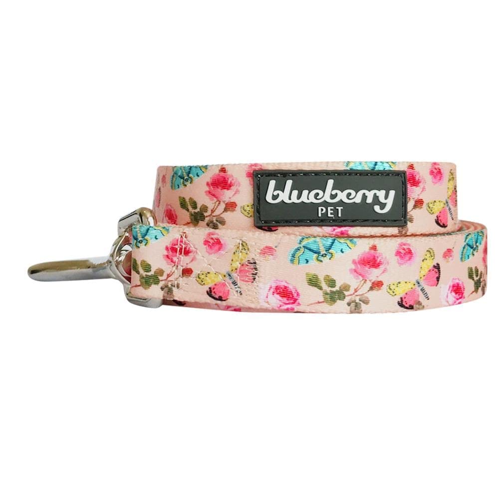 Blueberry Pet 9 Patterns Durable Spring Scent Inspired Rose And Butterfly Print Pastel Pink Dog Leash 4 Ft X 1', Large, Leashes For Dogs