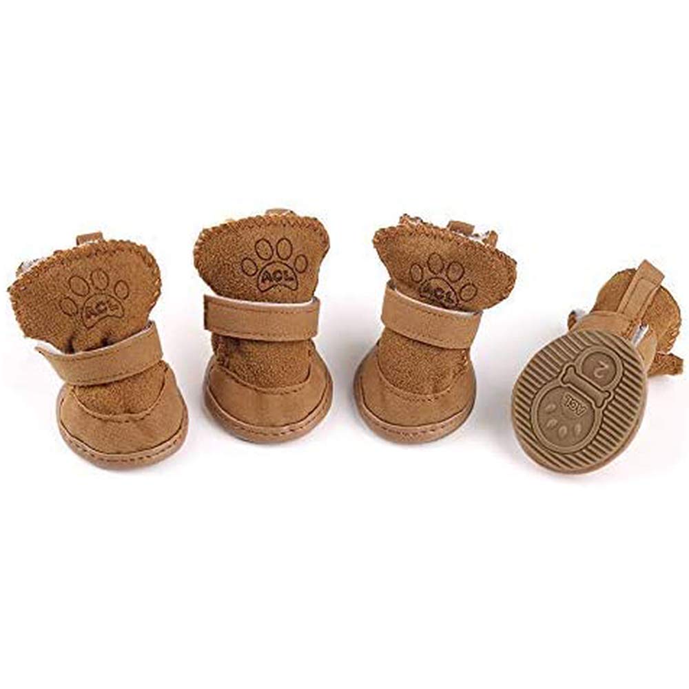 URBEST Dog Shoes with Hook Loop Closure Booties Pet Dog Chihuahua Shoes Boots, 4Pcs (4#, Brown)