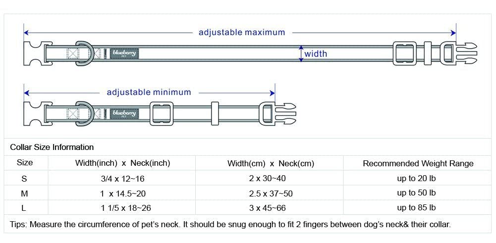 Blueberry Pet Adjustable Dog Collar, Soft & Safe, 3M Reflective, Neoprene Padded, Navy Dog Collar, Dog Collars for Medium Dogs,