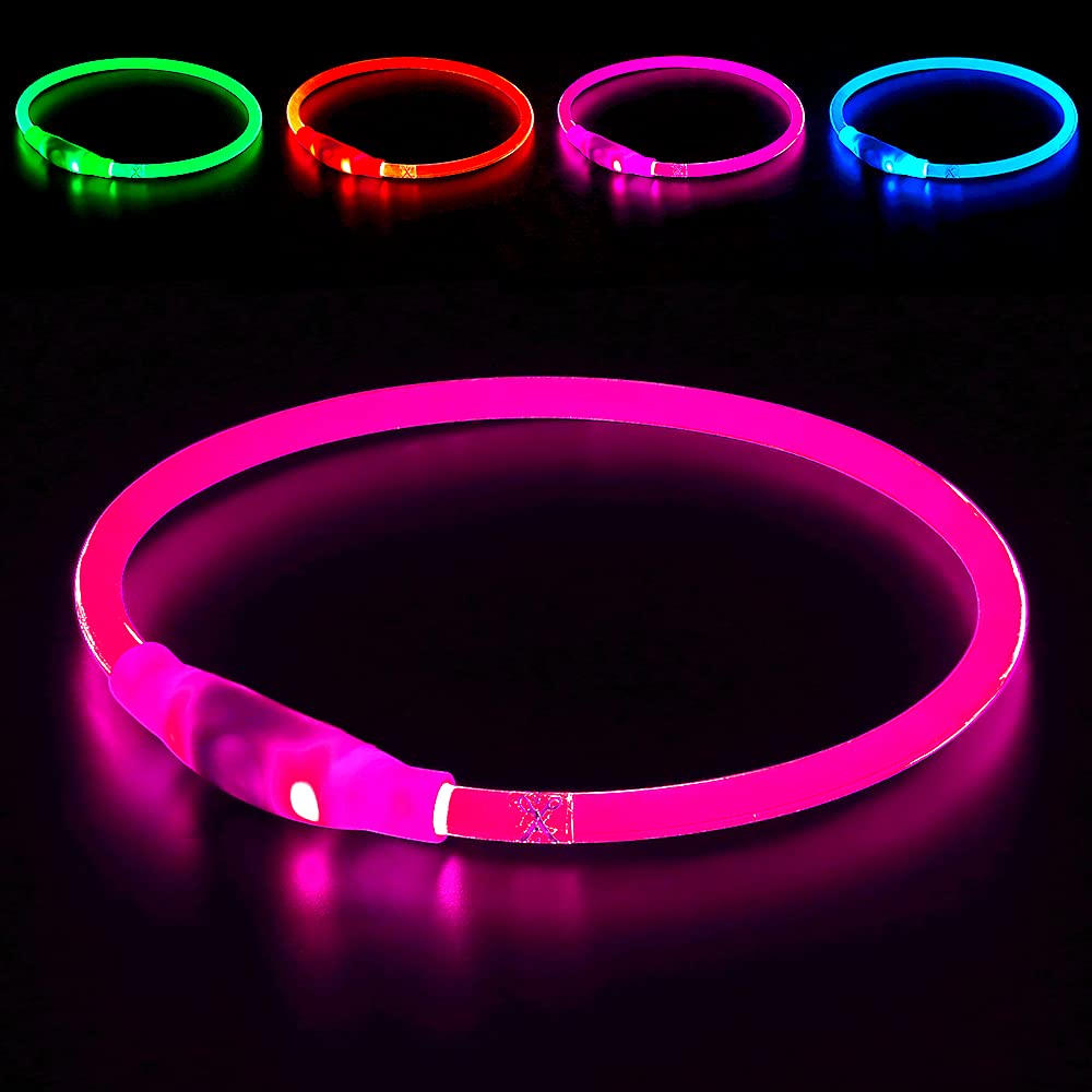 Led Dog Collar, Bseen Usb Rechargeable Flash Dog Necklace Light, Pet Safety Collar Makes Your Beloved Dogs Be Seen At Night For Small Medium Large Dogs(Pink)