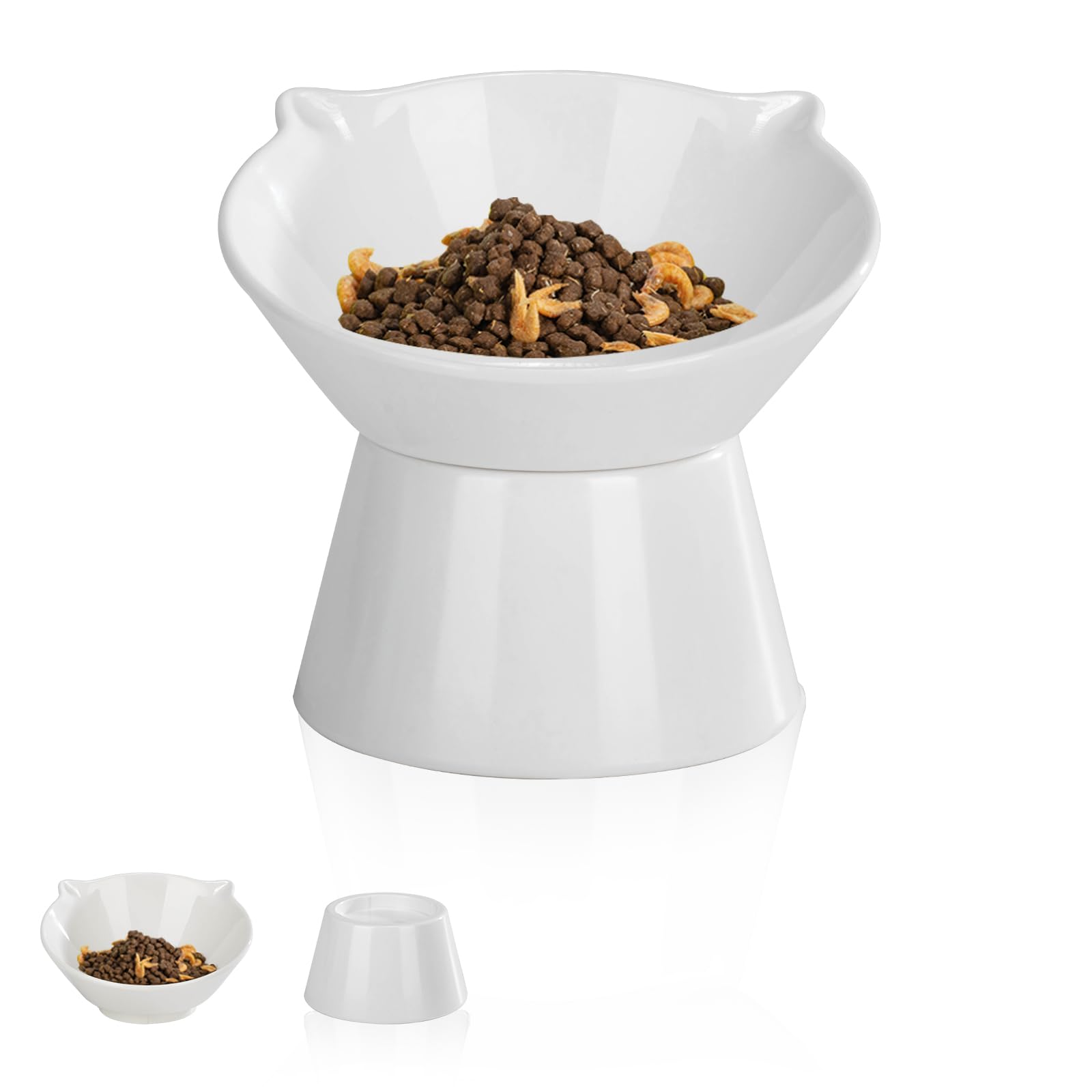 Detachable Elevated Cat Bowls, 15 Tilted Raised Cat Food Bowl Anti-Vomiting, Whisker Friendly, Adjustable Pet cat Dishes for Pro