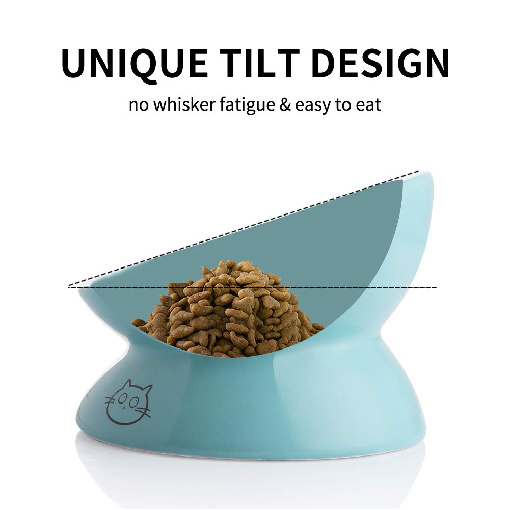 Sweejar Ceramic Raised Cat Bowls, Slanted Cat Dish Food or Water Bowls, Elevated Porcelain Pet Feeder Bowl Protect Cats Spine,