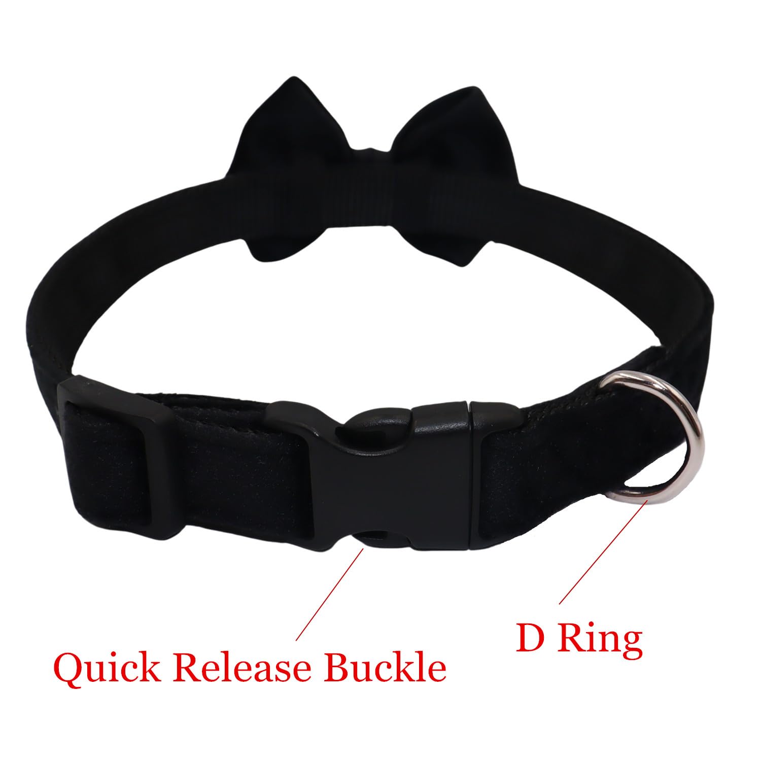 Wdpaws Dog Collar With Bowtie Soft Velvet Material With Quick Release Buckle For Large Dogs (Black, L)