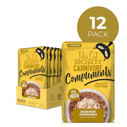 Tiki Cat Born Carnivore Complements Wet Cat Food Topper, Chicken, 2.1 oz. Pouch (12 Count)