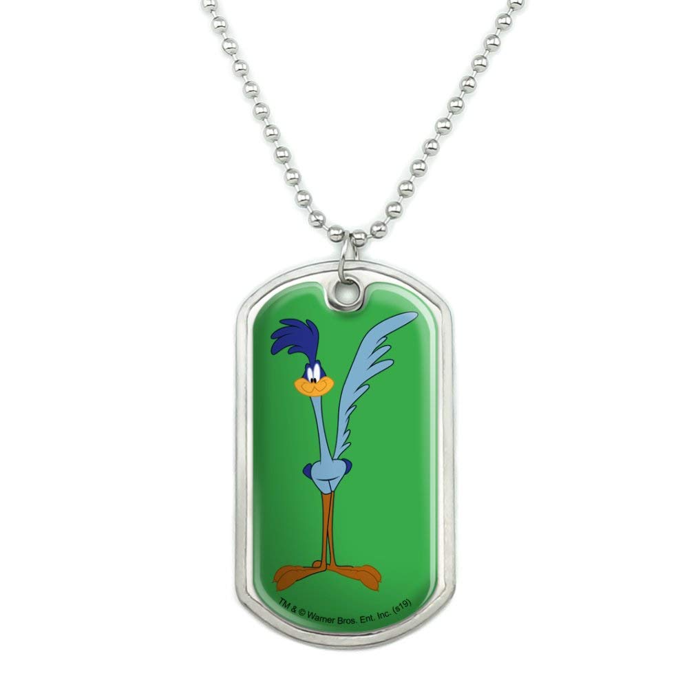 Looney Tunes Road Runner Military Dog Tag Pendant Necklace With Chain