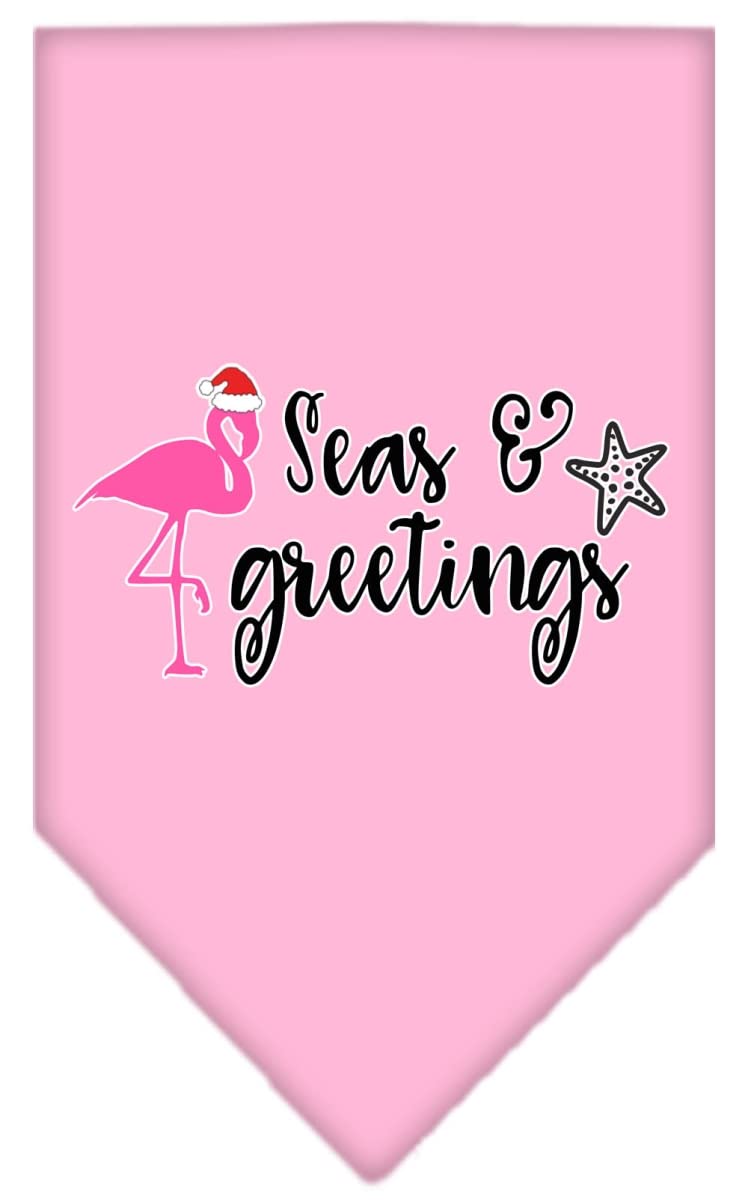 Christmas Pet and Dog Bandana Screen Printed, &quot;Seas & Greetings&quot; Light Pink Large