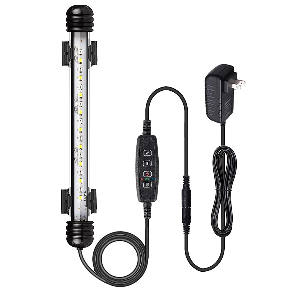 Varmhus Submersible Led Aquarium Light,Fish Tank Light With Timer Auto On/Off Dimming Function,3 Light Modes Dimmable White-Blue,10 Brightness Levels Optional&3 Levels Of Timed Loop Function 7.5''