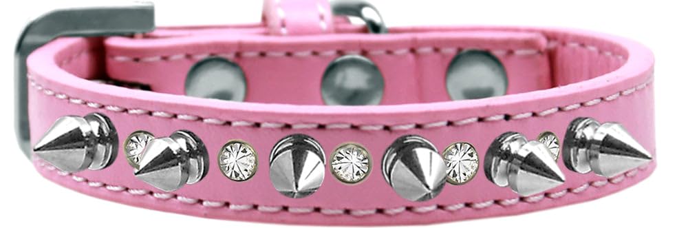 Pet and Dog Spike Collar, Clear Crystals & Silver Spikes” Light Pink 10