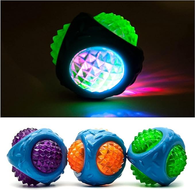 RvPaws LightUp Bouncy Chew Ball Toys for Dogs, Squeaky Flashing Balls for Teething, Indoor Interactive Dog Toys for Dogs | Bore