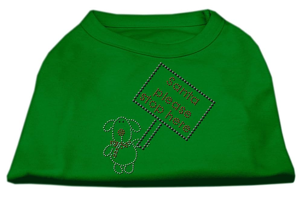 Christmas Pet Dog & Cat Shirt Rhinestone, &quot;Santa Stop Here&quot; Emerald Green 3XL (25-35 lbs.)