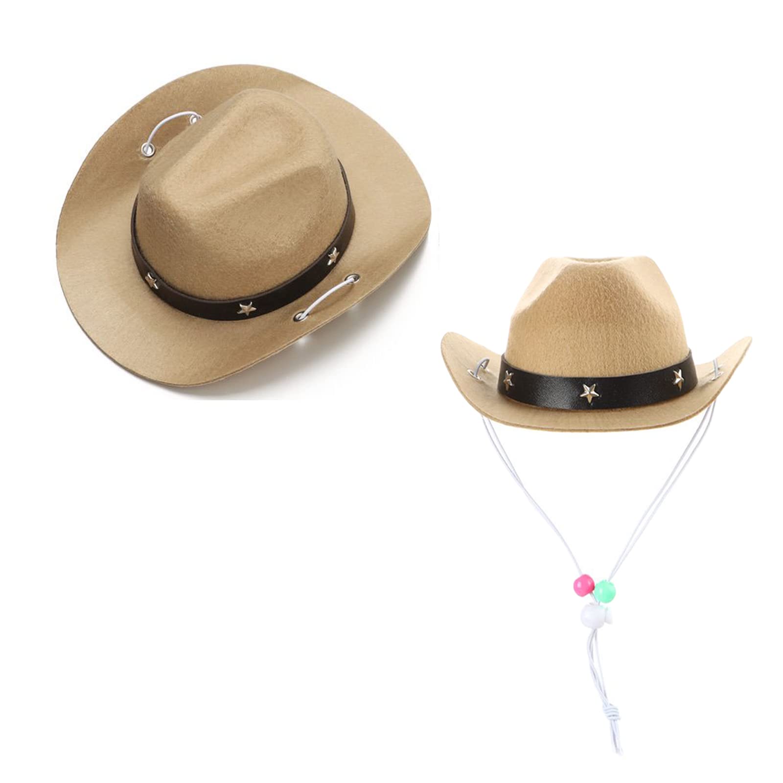 Awocan Pet Dog Costume Cowboy Hat Cosplay Cap Puppy Pet Dog Cat Holiday Pet Party Decoration (Khaki)