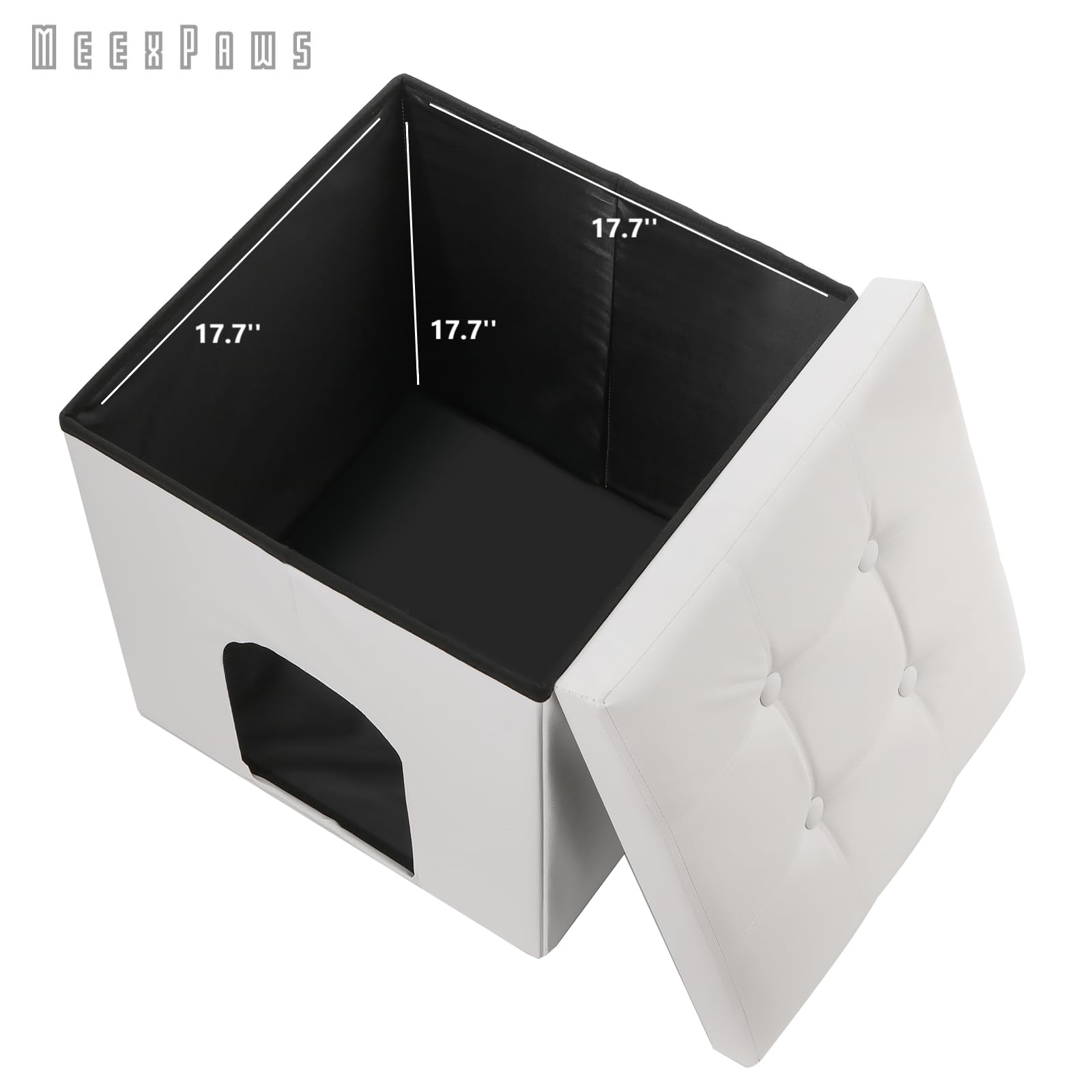 Meexpaws Cat Litter Box Enclosure Furniture Hidden, Small Cat Washroom Bench Storage Cabinet 20'' X 20'' X 20''| Dog Proof | Waterproof Inside | Easy Clean | Easy Assembly | Odor Control(White)