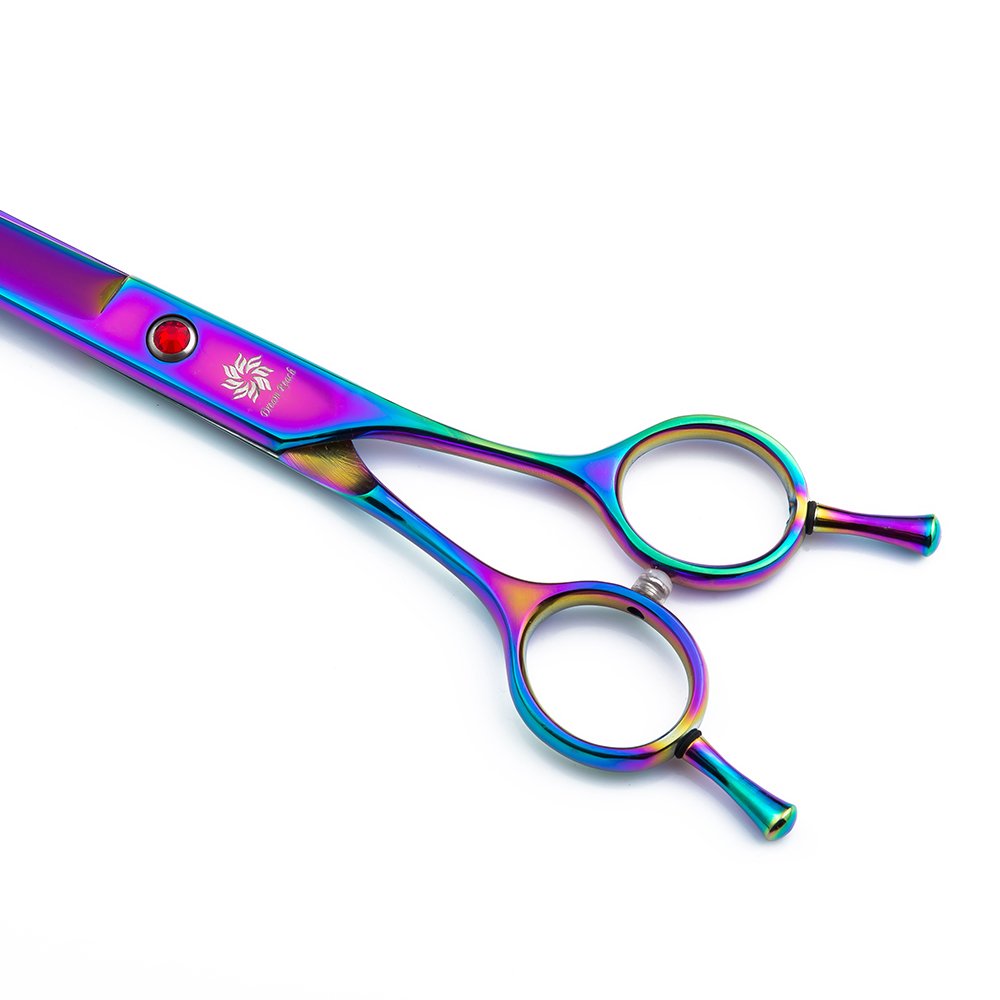Dream Reach 8.0 Inch Twin Tailed Rainbow Curved Blade Pet Grooming Scissors Dog Hair Cutting Shears With Case
