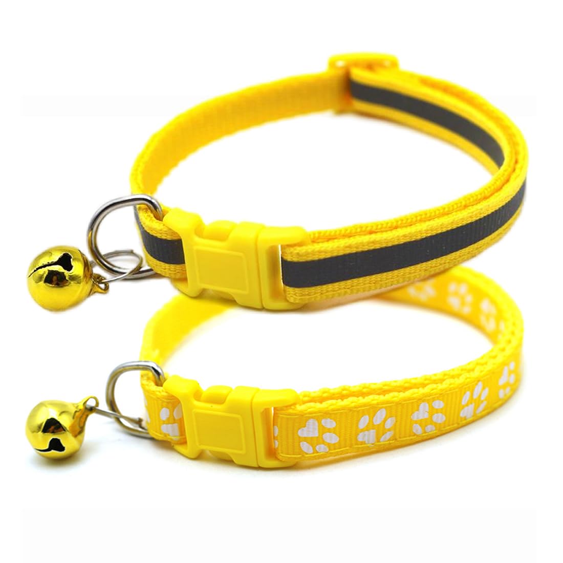 Yellow Dog Collar With Bell, 2-Pack Basic & Reflective Boy Puppy Collar With Bells For Xxs Xs Small Pet Male Dogs Tiny Cats, S