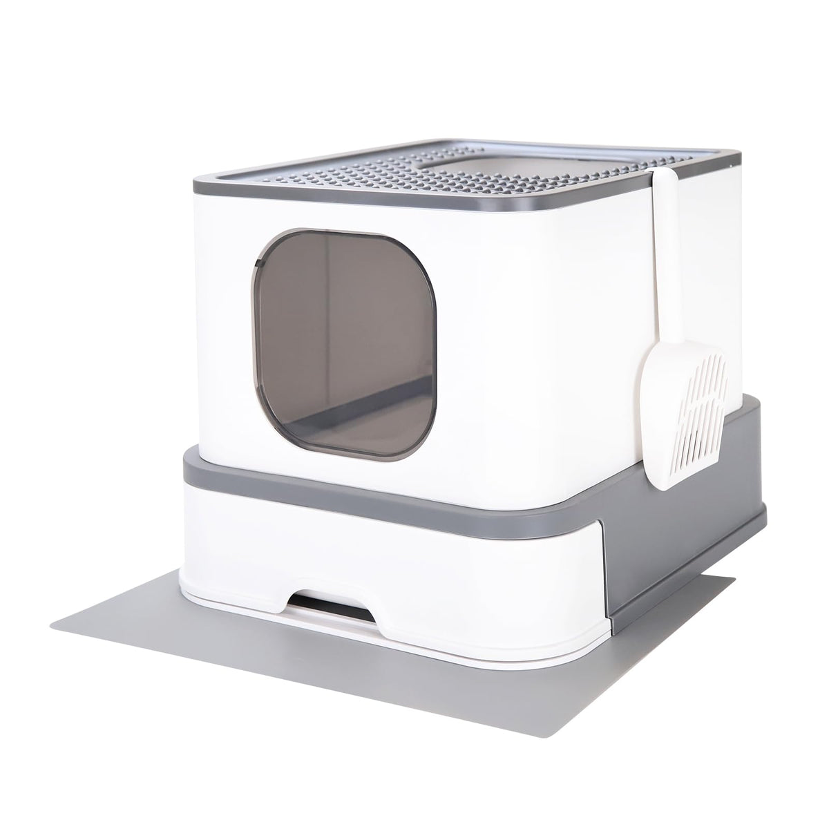 Rizzari Millions Sold Wordwide Cat Litter Box, Large Top Entry Anti-Splashing Box With Lid, Enclosed Plastic Handy Scoop, Drawer