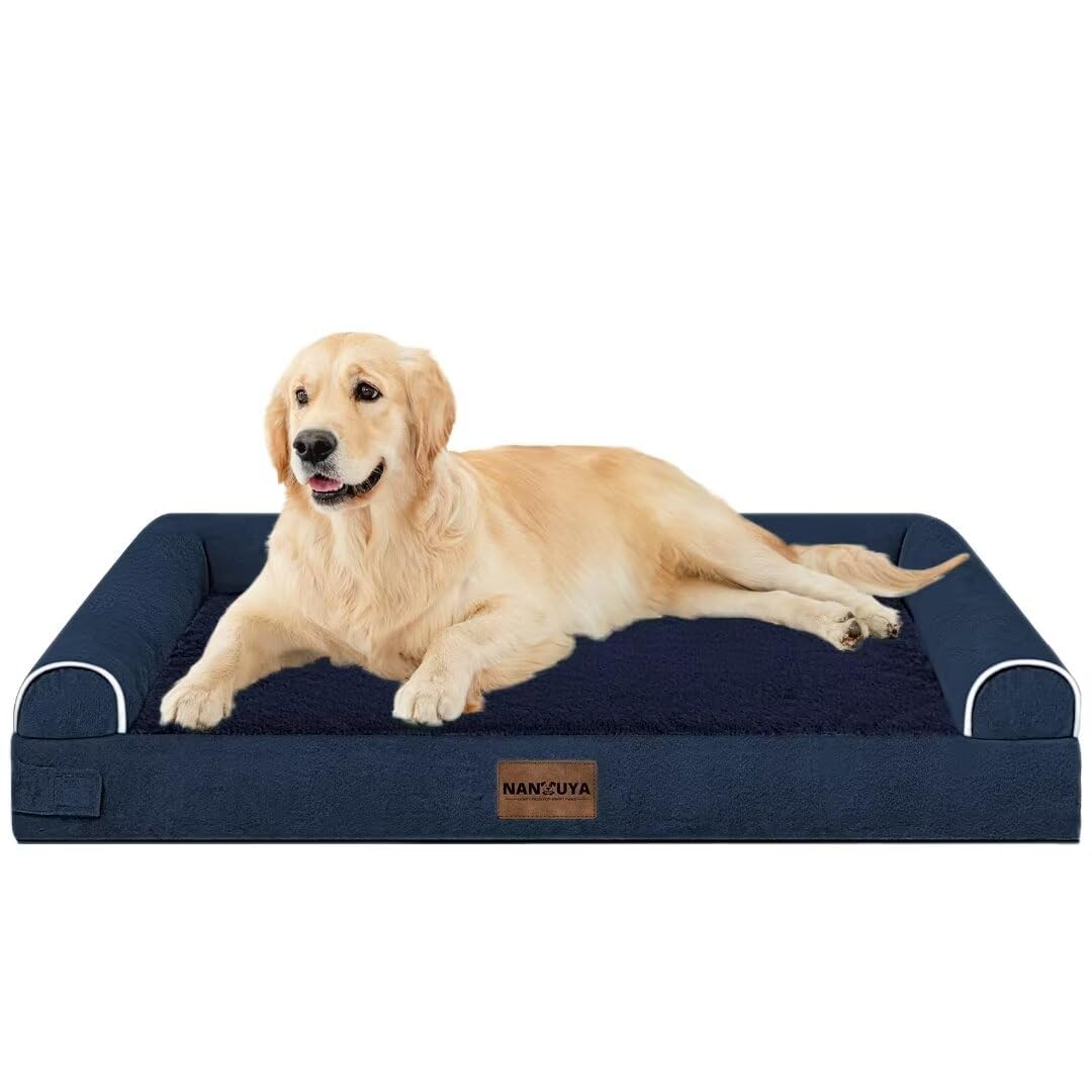 Large Dog Bed Orthopedic Washable: Beds Bolster Xl Bed Big Xlarge Dogs Memory Foam Sofa Couch Waterproof Removable Cover - Navy Blue