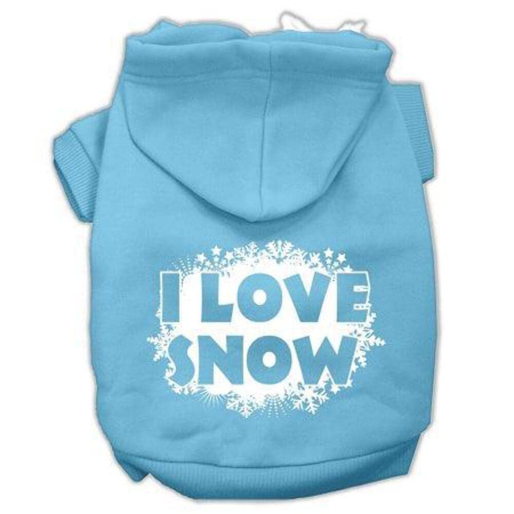Christmas Pet Dog & Cat Hoodie Screen Printed, I Love Snow Blue XS (0-3 lbs.)