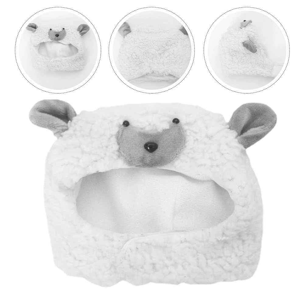 POPETPOP Soft Cotton Cat Lamb Hat: Adjustable Cute Sheep Hat for Small Dogs and Cats - Plush Pet Costume for Halloween, Christma