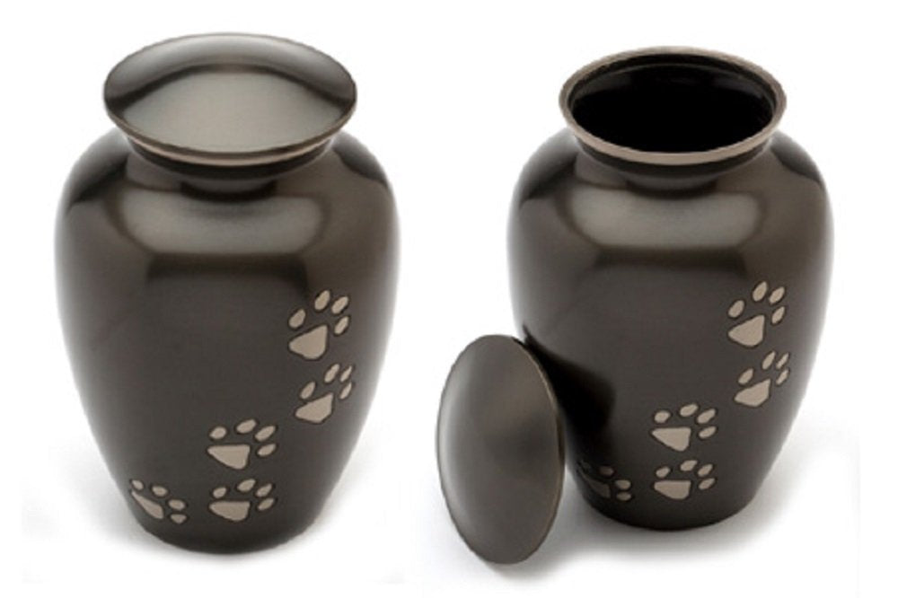 Best Friend Services Pet Urn - Ottillie Paws Legacy Memorial Pet Cremation Urns For Dogs And Cats Ashes Hand Carved Brass Memory Keepsake Urn (Ebony, Vertical, Pewter Paws, Medium)