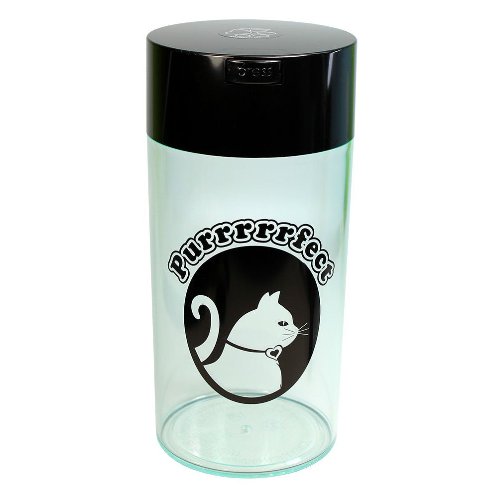 Pawvac 24 Ounce Vacuum Sealed Pet Food Storage Container; Black Cap & Clear Body/Black Cat