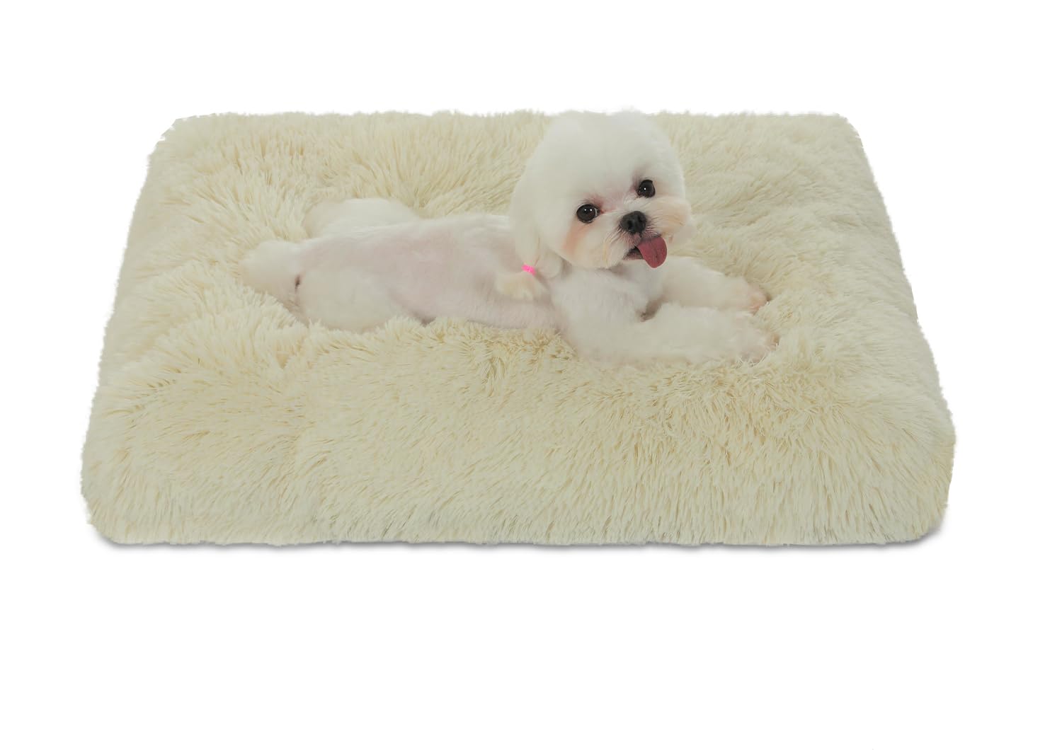 Bedfolks Waterproof Dog Crate Pad, Plush Dog Kennel Bed With Removable Cover, Faux Fur, Washable, 21''X13'', Cream