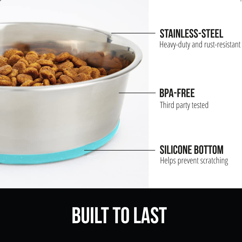 GORILLA GRIP Set of 2 Dog Bowls, Holds 8 Cups (64 fl oz), Heavy Duty Metal Food and Water Bowl for Feeding Dogs and Cats, Dishwa