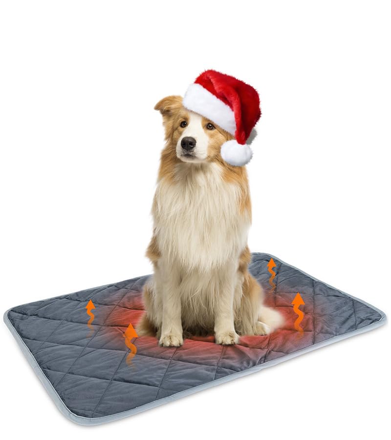 Nobleza Self Heating Cat Mat, Super Thermal Dog Crate Pad For Indoor Outdoor, Washable Anti-Slip Kennel Mat For Medium Small Dogs And Cats, 35 * 23' Grey