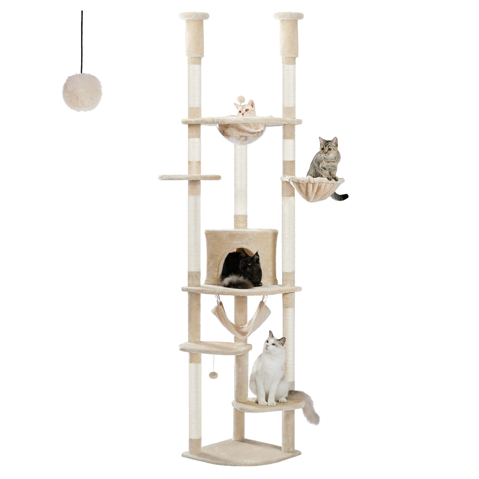 Pequlti Floor To Ceiling Cat Tree 92.9-101.6 Height Adjustable Cat Tower Tall Kitty Climbing Play House With Scratching Posts, C