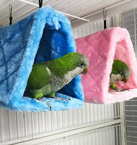 Magnoloran 2 Pack Warm Bird Nest House Bed Hanging Hammock Sleeping Bed Plush Hanging Snuggle Cave Happy Hut For Pet Parrot Cockatiel Cockatoo Parakeet Conure African Grey Macaw (Blue&Pink)