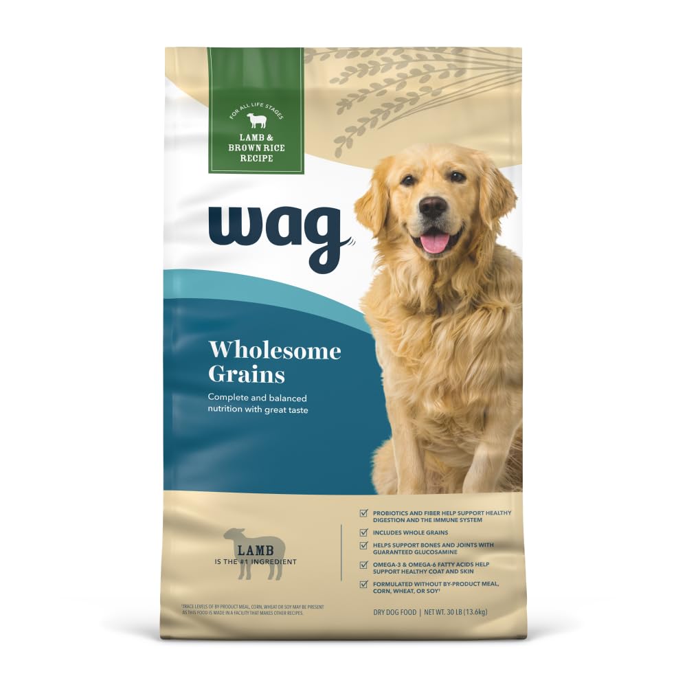 Amazon Brand - Wag Adult Premium Nutrition Dry Dog Food, Supports Stomach and Skin Health, Lamb and Brown Rice, 30 lb Bag