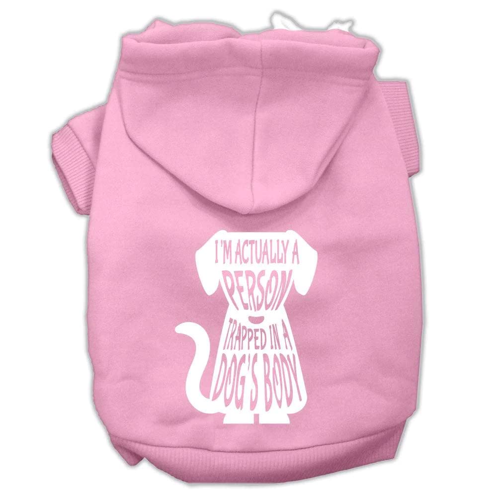 Pet Dog & Cat Hoodie Screen Printed, I'm Actually A Person Trapped in A Dog's Body Light Pink XL (14-20 lbs.)