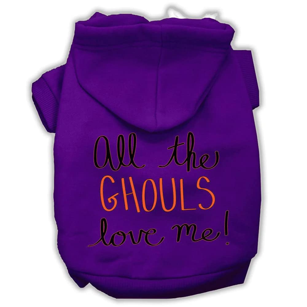 Halloween Pet, Dog & Cat Hoodie Screen Printed, 'All The Ghouls Love Me' Purple Md (6-10 Lbs.)