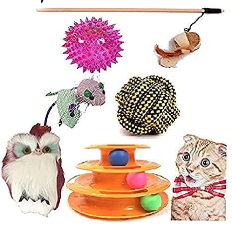 Pups&Pets 6 In 1 Cat Toys Kitten Toys Premium Combo  Cat Tumbler| Tower Of Track| Cat Stick |Sisal Ball| Plush Mouse Toy |Led B