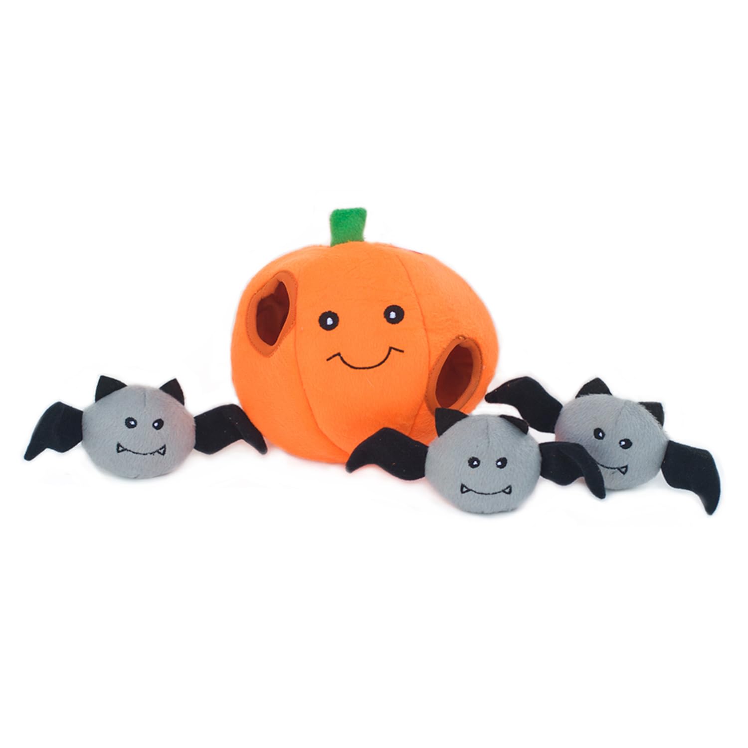 Zippypaws Burrow Puzzle Plush Dog Toy, Interactive Squeaky Toy For Enrichment, Hide And Seek Game For Small To Medium Dogs, Pumpkin With Bats