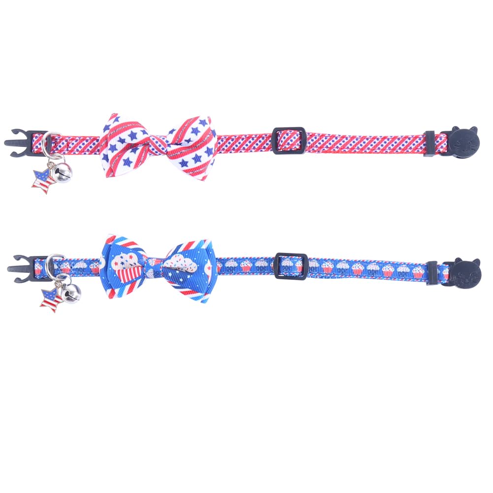 Lamphyface American Flag Cat Collar With Bell Bow Tie Star Breakaway Adjustable For 4Th Of July Independence Day