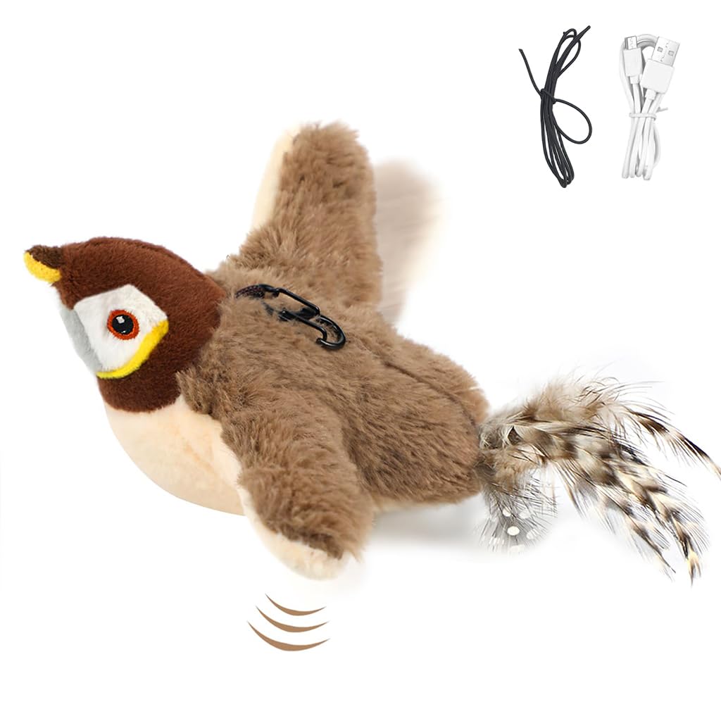 Qpets Cat Toys Electric Flapping Bird Interactive Plush Toy
