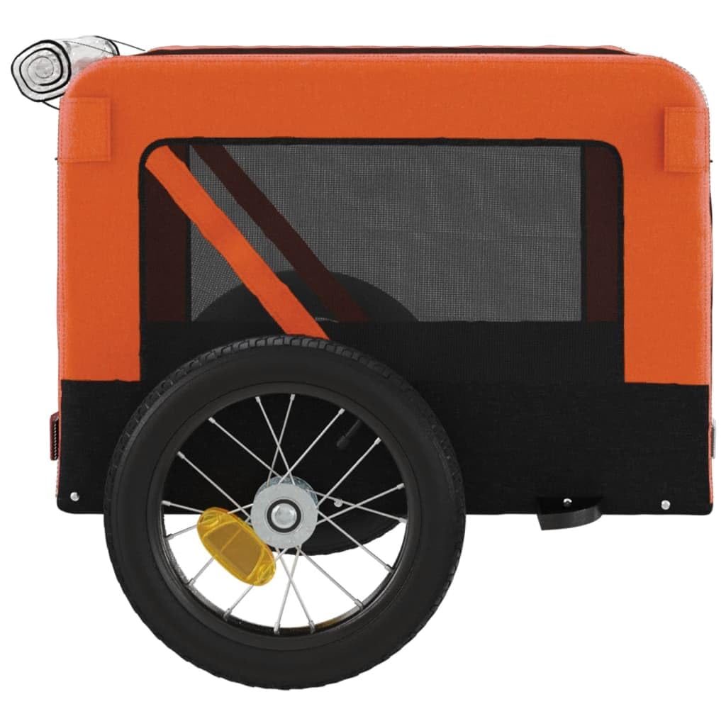 vidaXL Pet Bike Trailer-Orange/Black, Oxford Fabric, Iron Frame, Versatile Attachment for Bicycles, Reflective Safety Features, Smooth Large Wheels, Weather Cover, Spacious and Ventilated